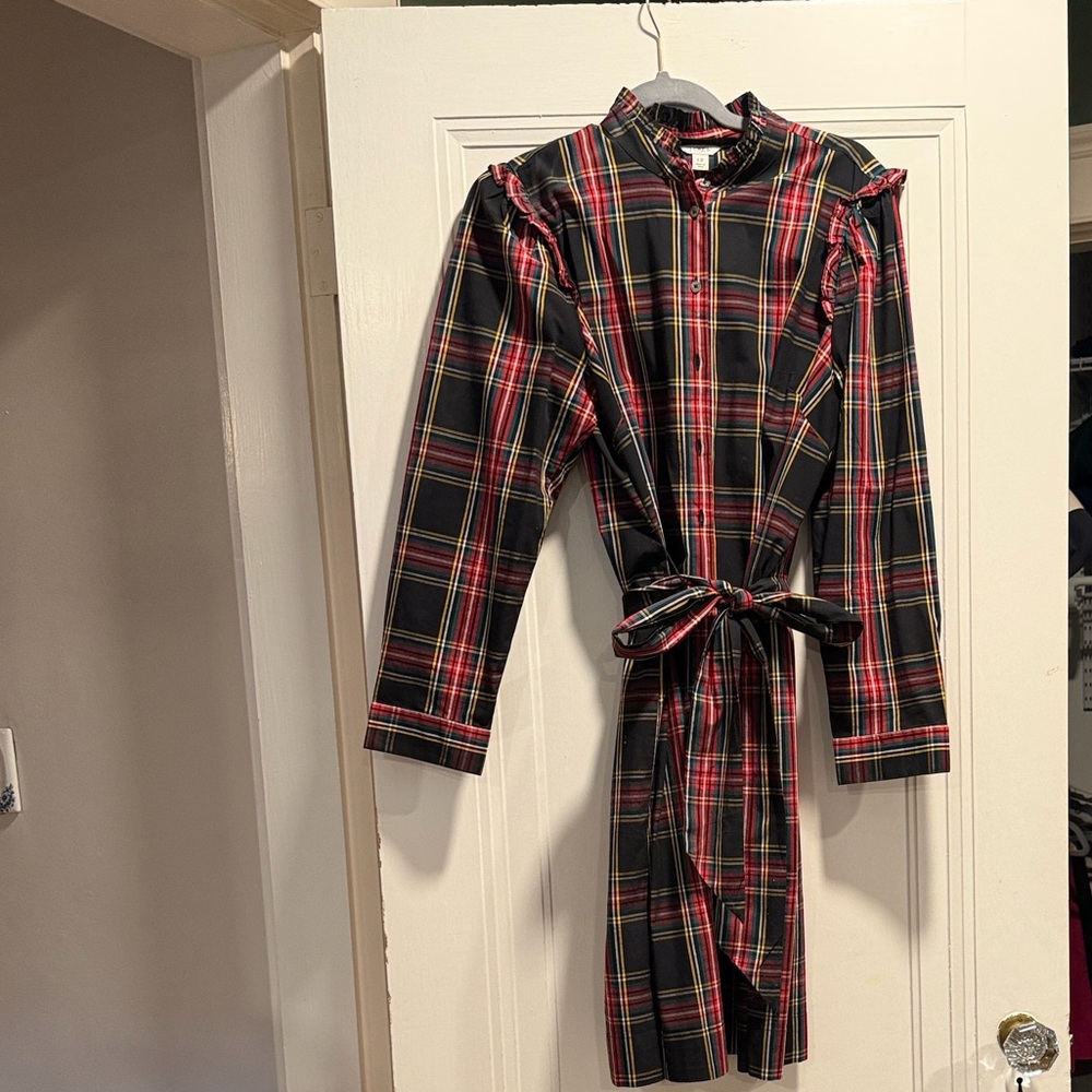 J. Crew Plaid Ruffle Collar Dress